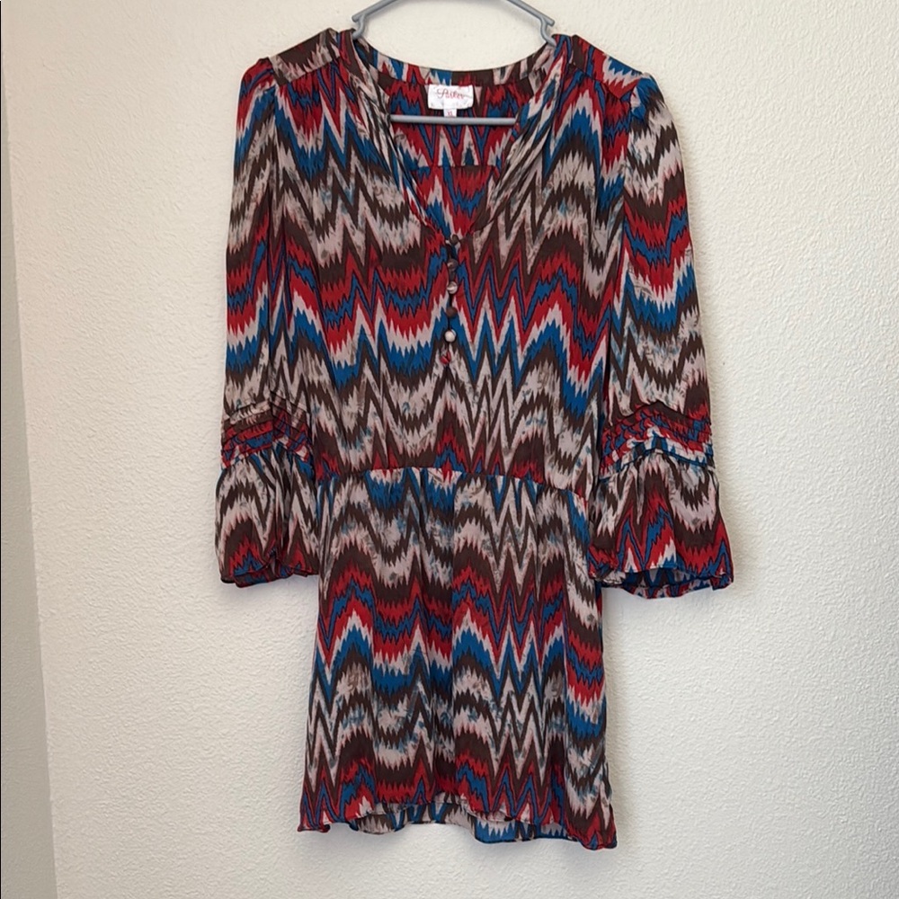 Parker Aztec Silk Mini Bell Sleeve Dress